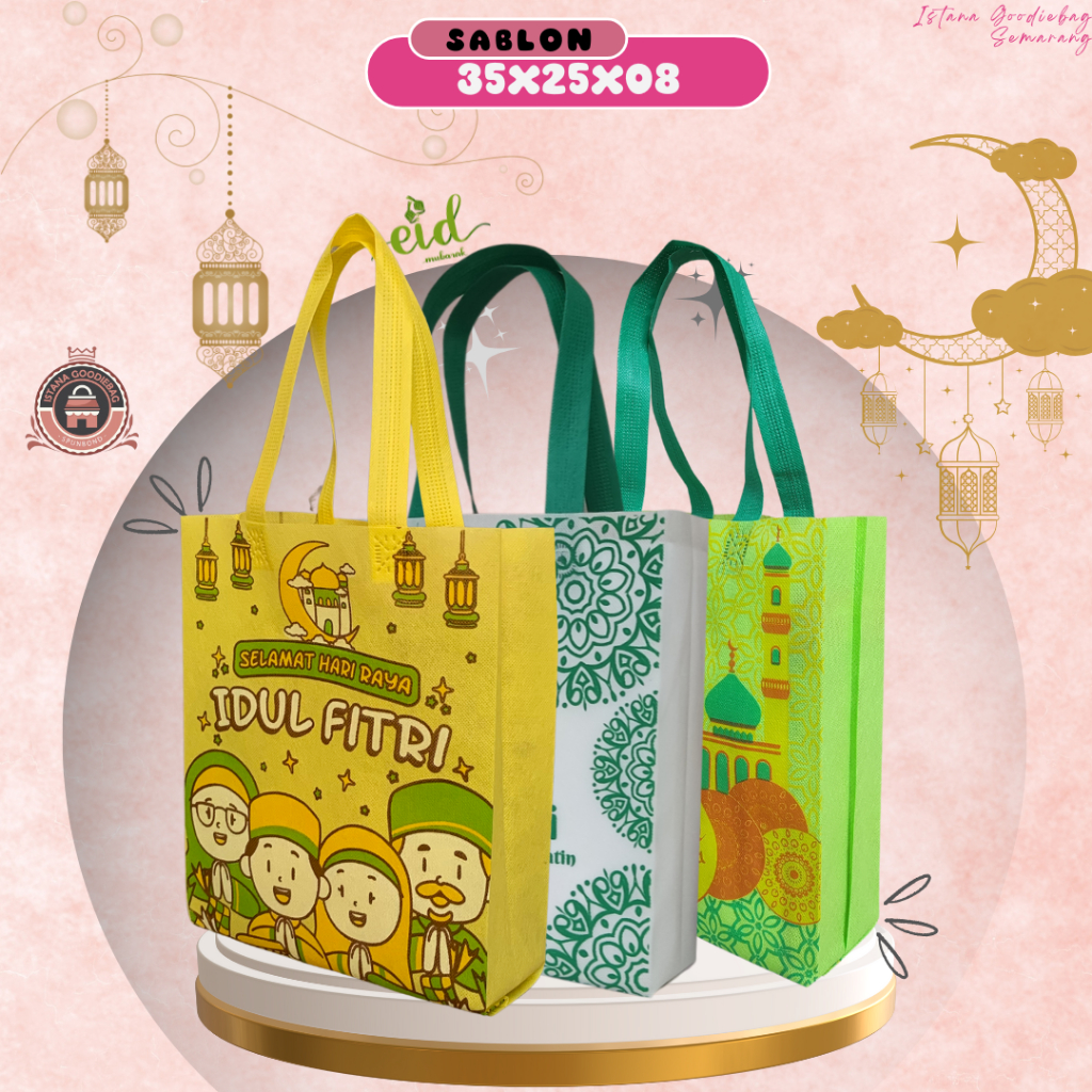 

Tas Spundbond Lebaran | Tas Hampers Lebaran | Tas Parcel Lebaran | Tas Lebaran Sablon | Spundbond 35x25x09