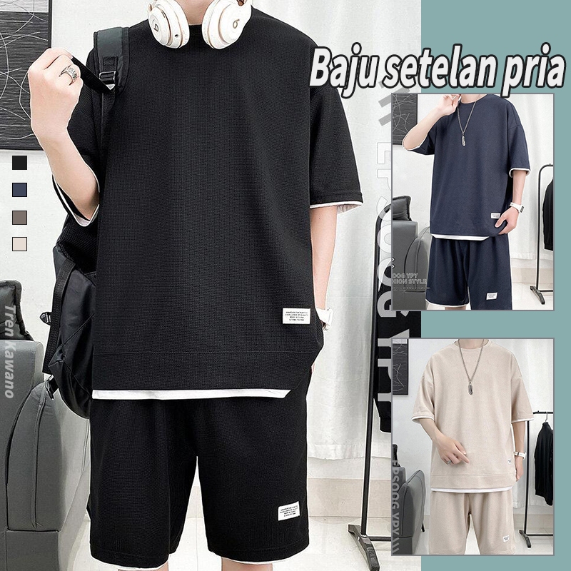 Baju setelan pria Baju Pantai Pria baju terbaru 2025 kemeja boxy pria Baju celana pria 1 set Kasual 