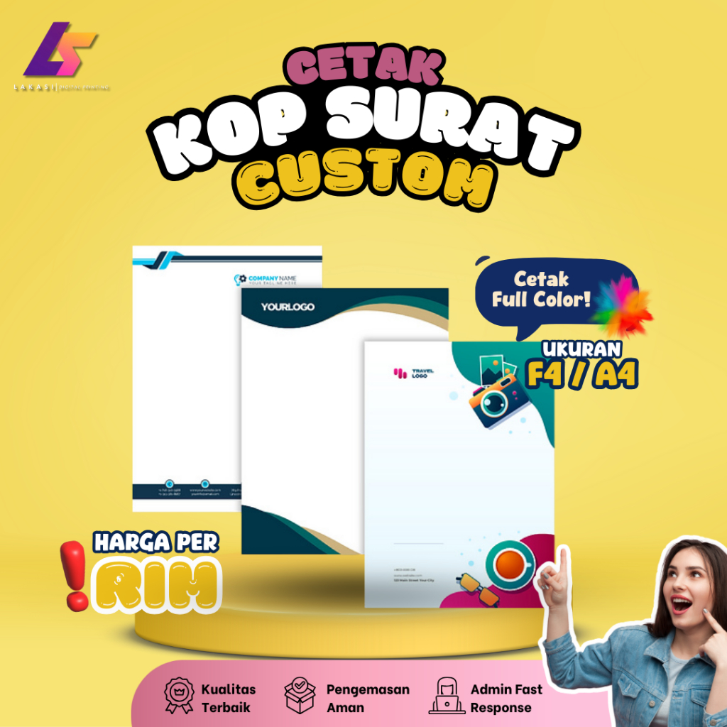 

CETAK KOP SURAT HVS UKURAN A4/F4 FULL COLOR 1 RIM
