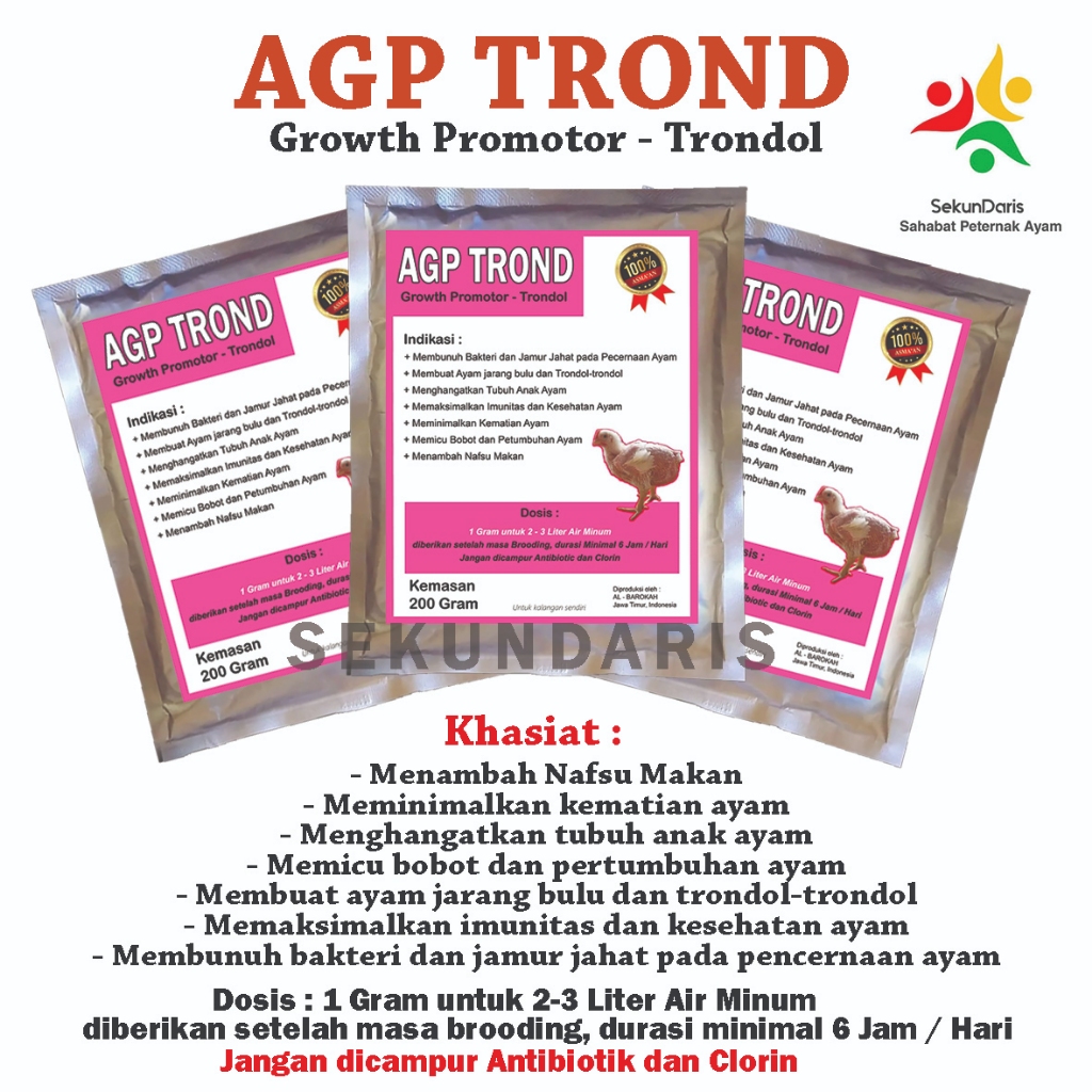 Vitamin Ayam - AGP TROND - Suplemen Ayam - Vitamin Ayam Broiler - Penambah Nafsu Makan Ayam Broiler