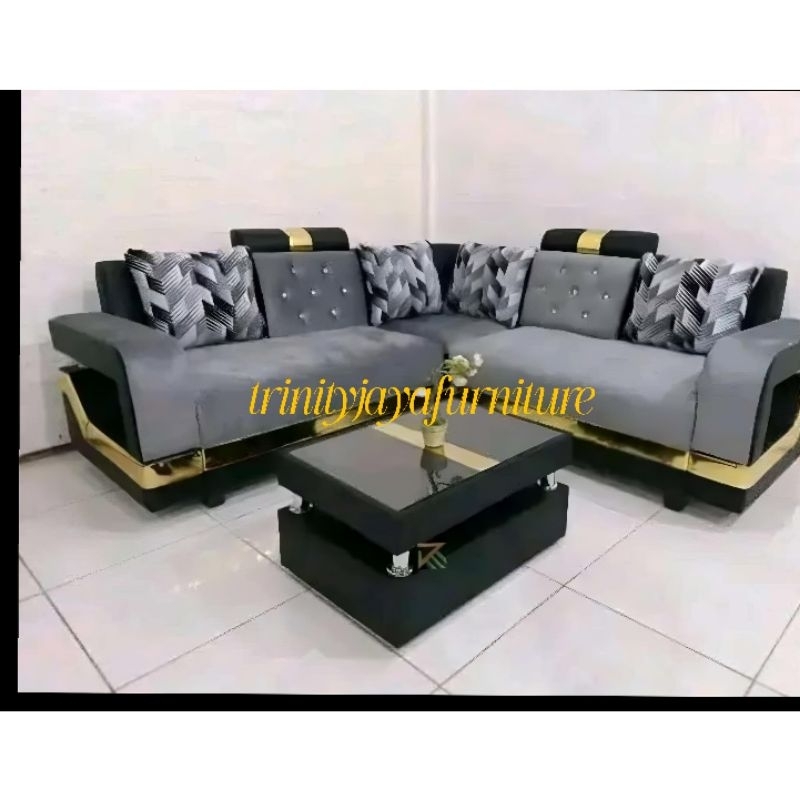 Sofa Tamu Sofa L Sudut Bahan Bludru Kombi Oscar/trinityjayafurniture