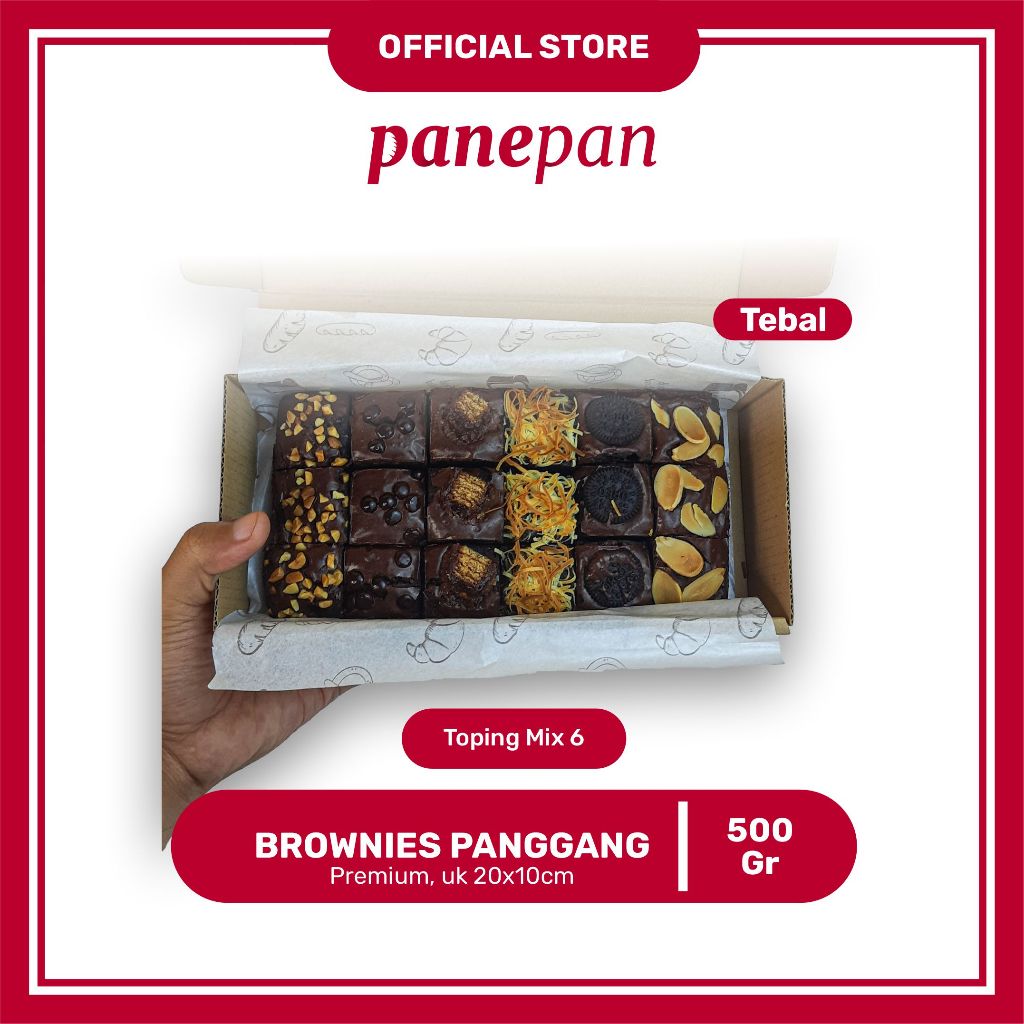 

Brownies Panggang Ukr 20x10 TEBAL By Panepan 6 Toping Mix | Brownies Melted | Fudgy Brownies Premium