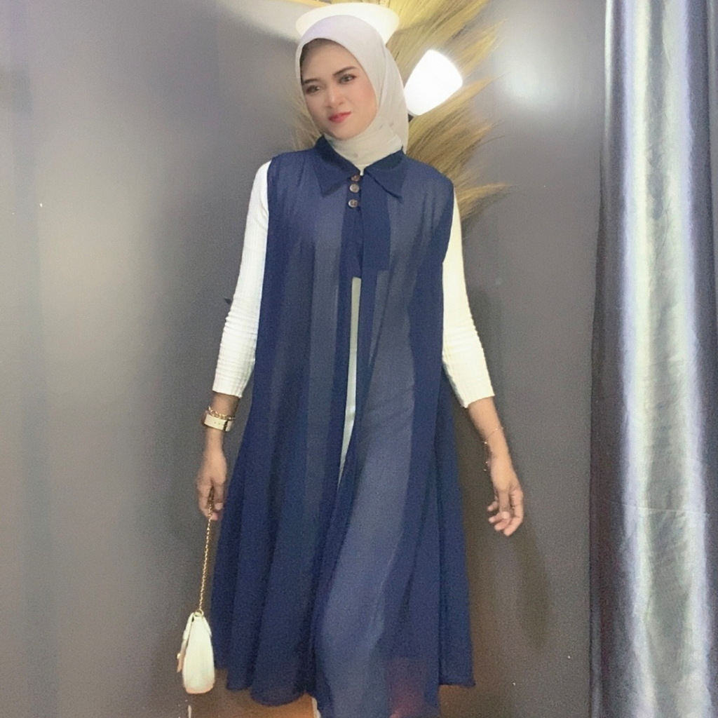 Outer Ceruty Kardigan Polos Luaran Cardigan Wanita Tanpa Lengan Ottd Baju Muslim