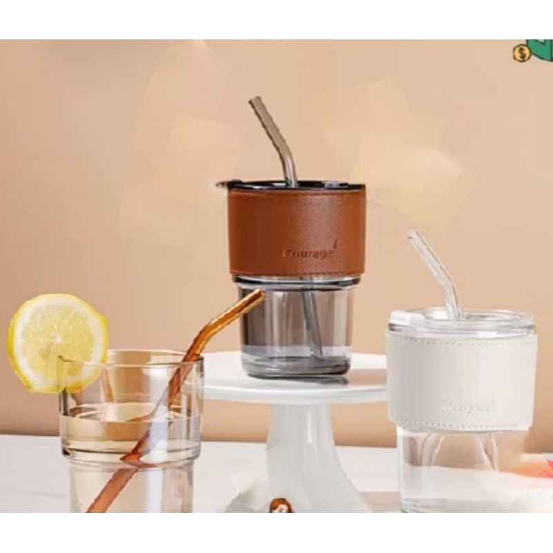 Gelas Kaca Tumbler Aesthetic Gelas & Sedotan Minum Kaca Transparan