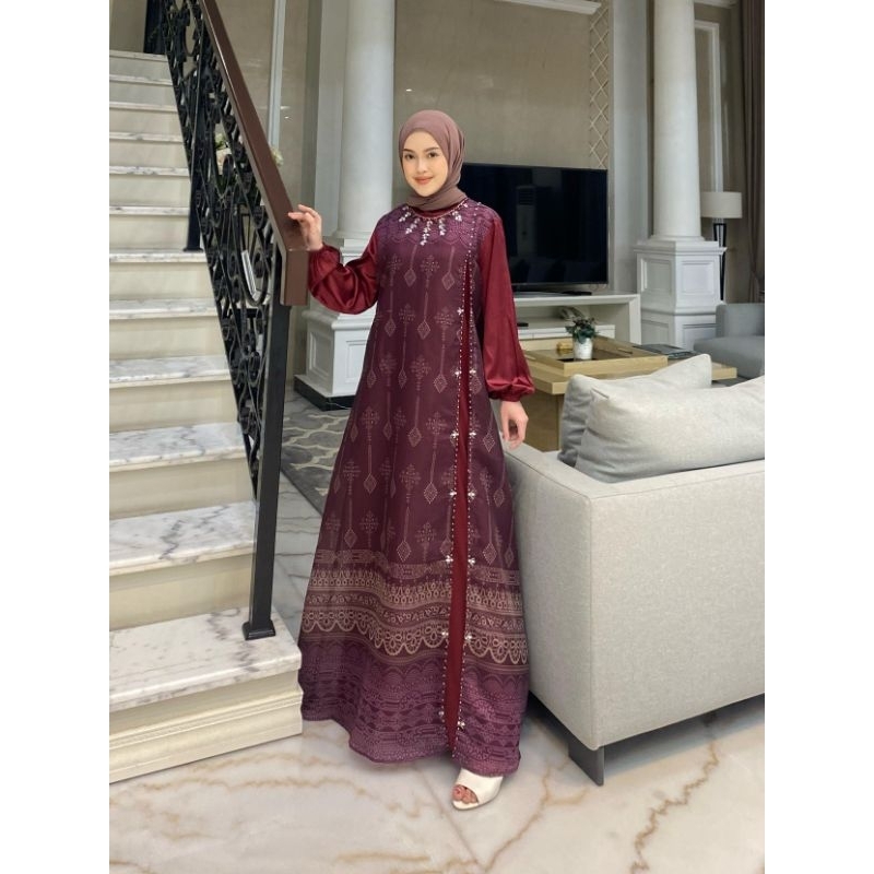 Gamis Exclusive organza fayet mix Armanisilk polos ori By Edness Kayla
