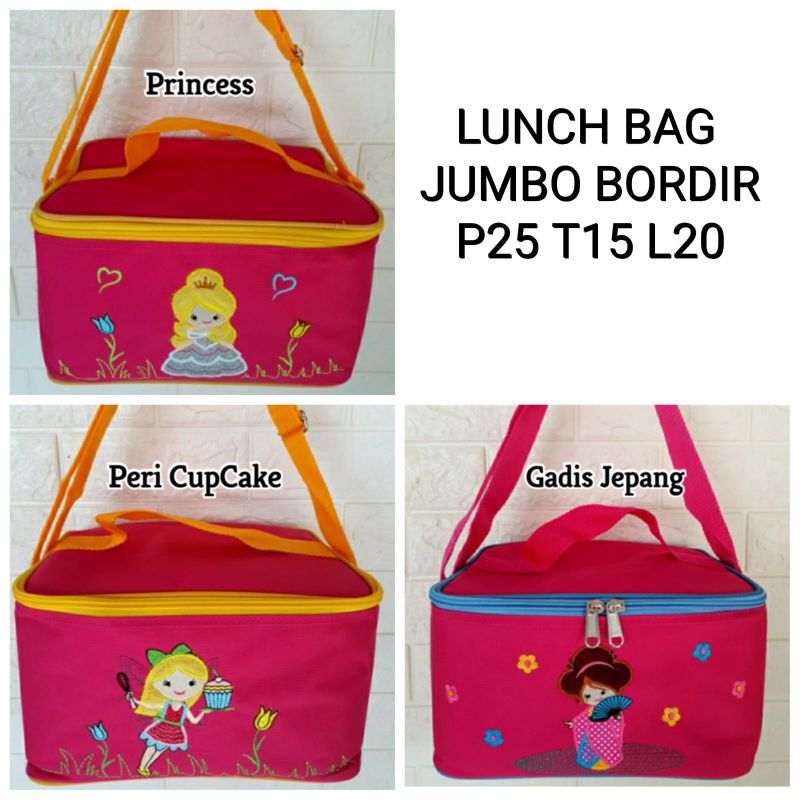 LUNCH BAG JUMBO FOIL Tas Sarung Bekal Makan Anak Sekolah SELEMPANG KARAKTER LUCU