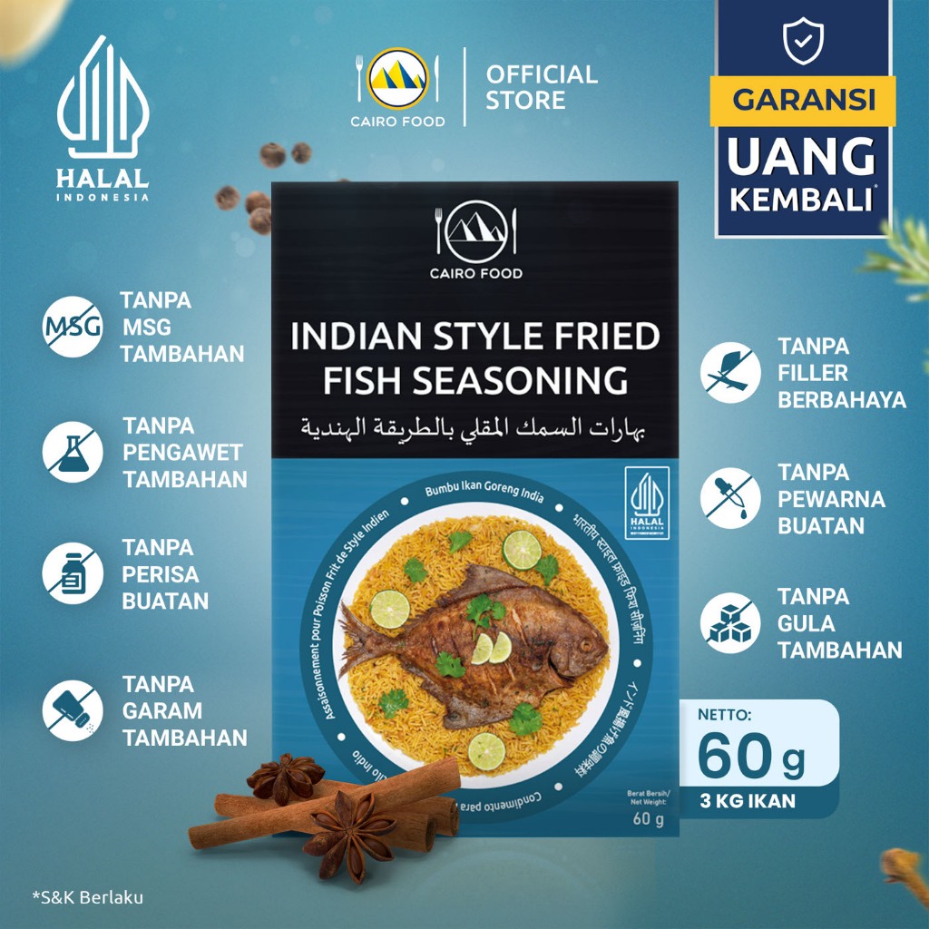 

Bumbu Ikan Goreng India Sehat – Tanpa MSG, 100% Rempah Murni | Cairo Food