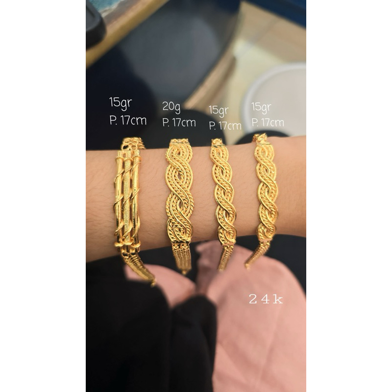 Gelang emas rantai tambang lilit plat mas 24