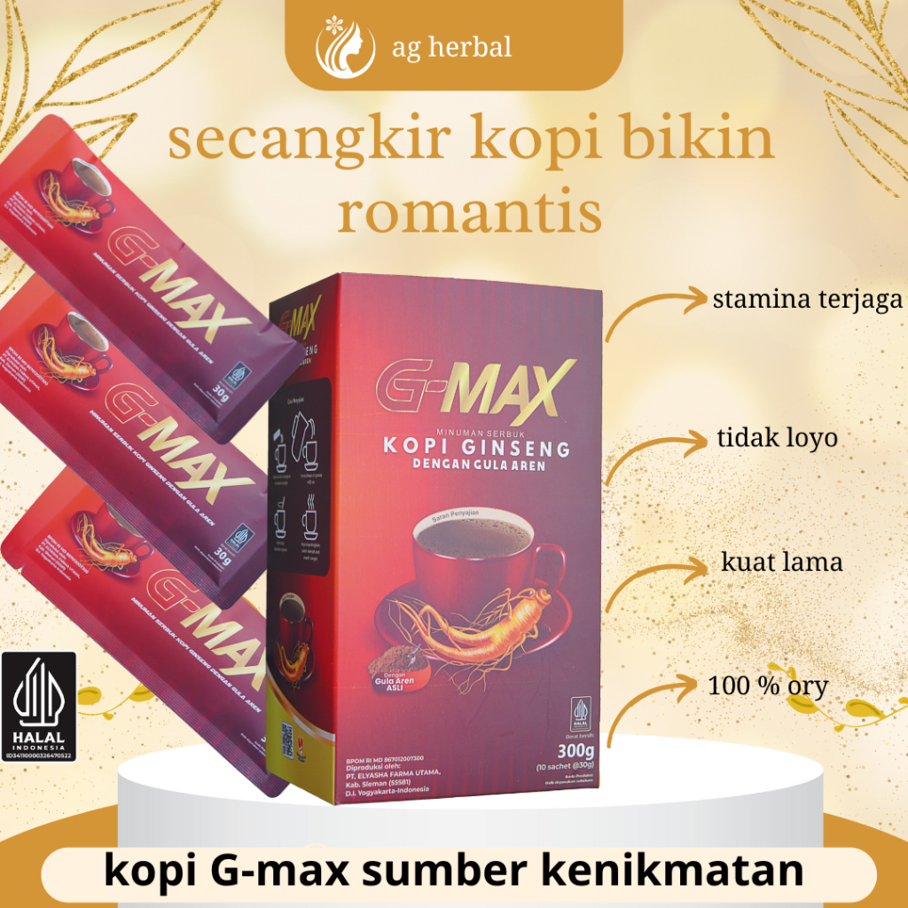 

Kopi G-MAX Minuman Kopi Gingseng Penambah Stamina 1 Box Isi 10 Sachet Original