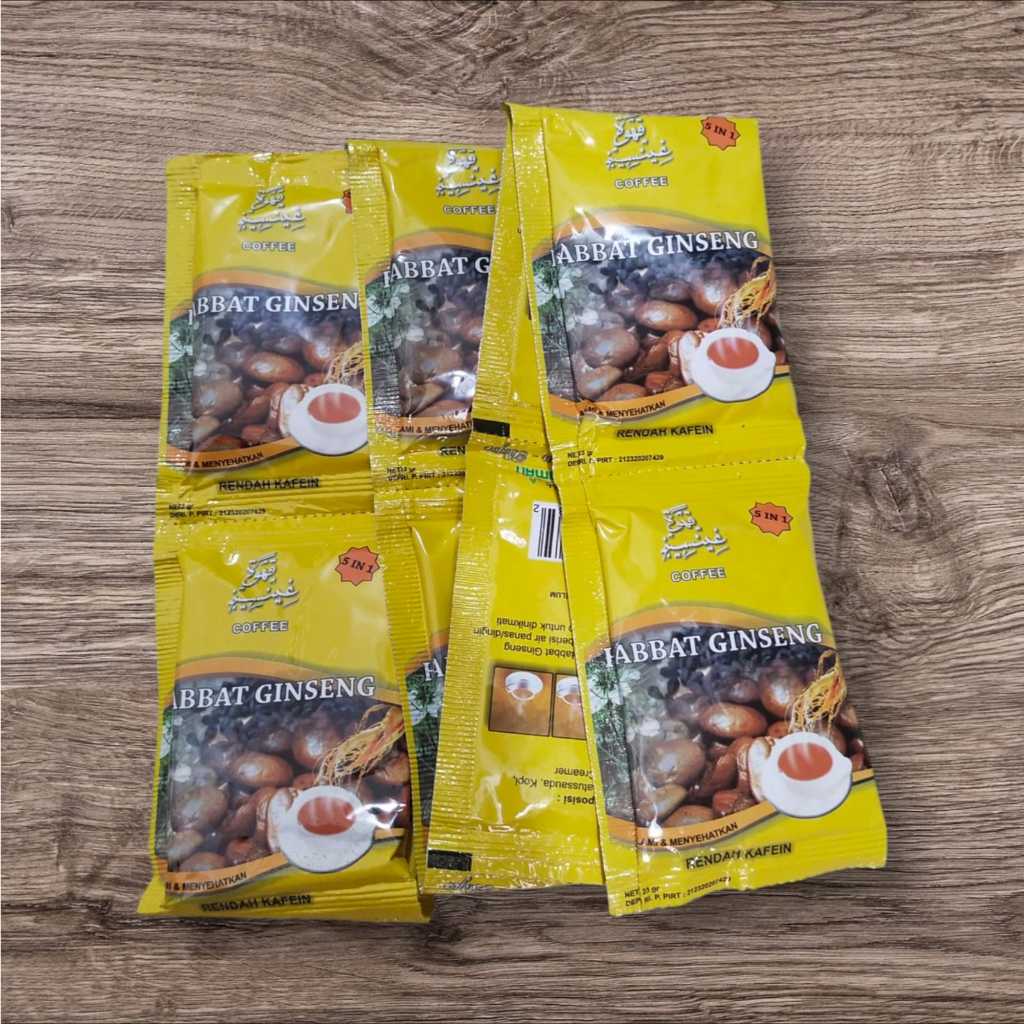 

Kopi Habbat Ginseng 5 in 1 Rendah Kafein Coffee Eliman per renceng isi 10 sachet
