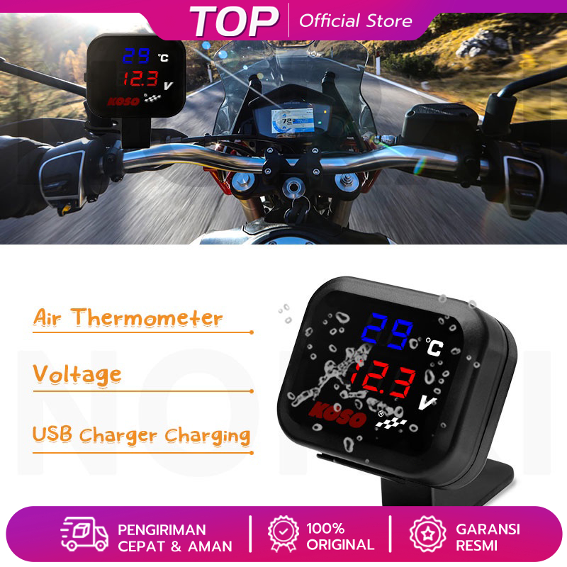 Voltmeter Koso 3 In 1 USB Charger Universal SEMUA MOTOR Anti Air Original Termometer Digital Jam Suh