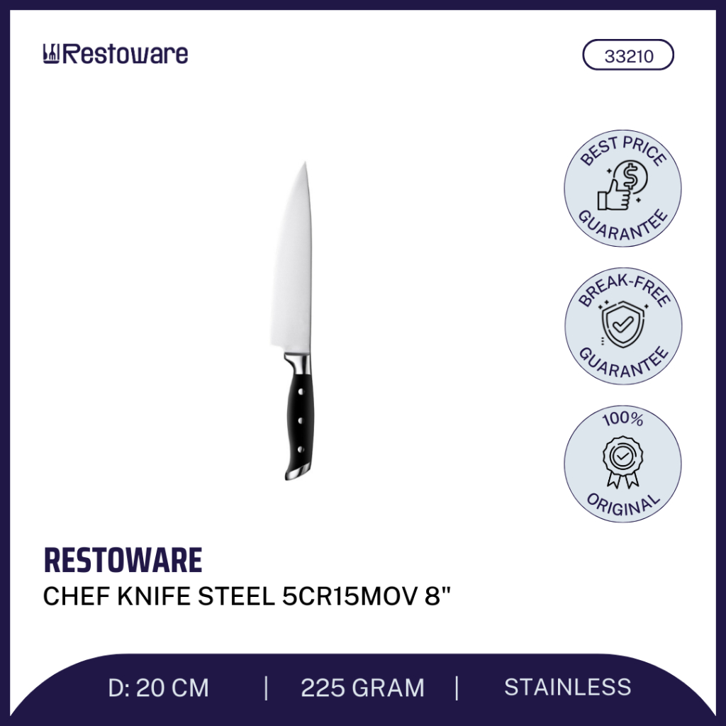 Restoware Pisau Chef Steel 5Cr15mov 8 inch (20 cm) / 8 inch (20 cm) Chef Knife Steel 5Cr15mov 8"