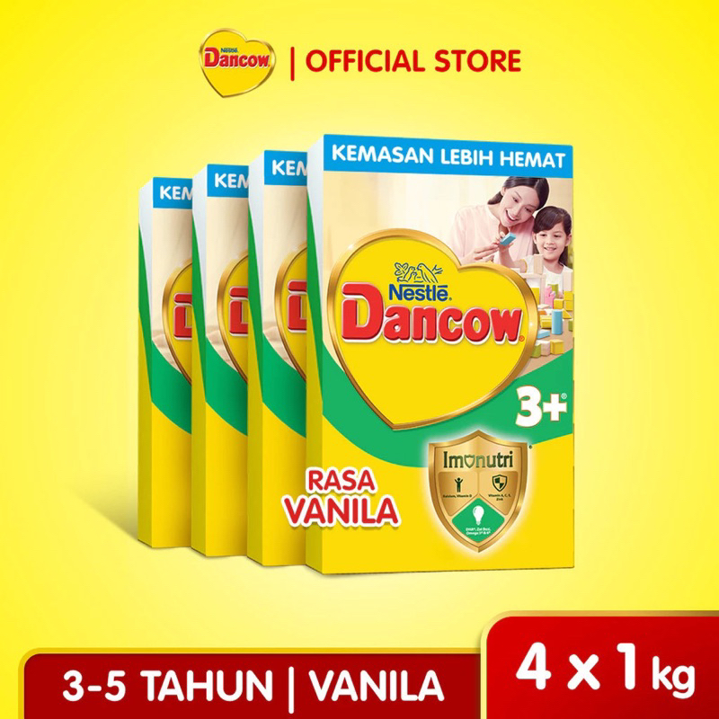 

Dancow 3+ Vanila 1kg (Usia 3-5tahun) Susu Formula Pertumbuhan Anak usia 3 sampai 5 tahun x 4 Box