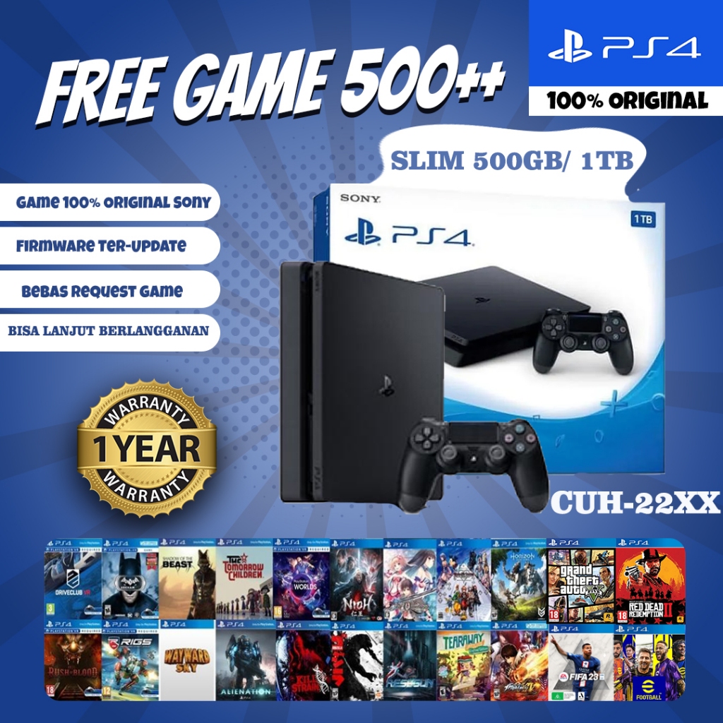 PS4 SLIM 500GB/1TB ORIGINAL SERI 22 PlayStation 4 - Full Game Garansi 1 Tahun