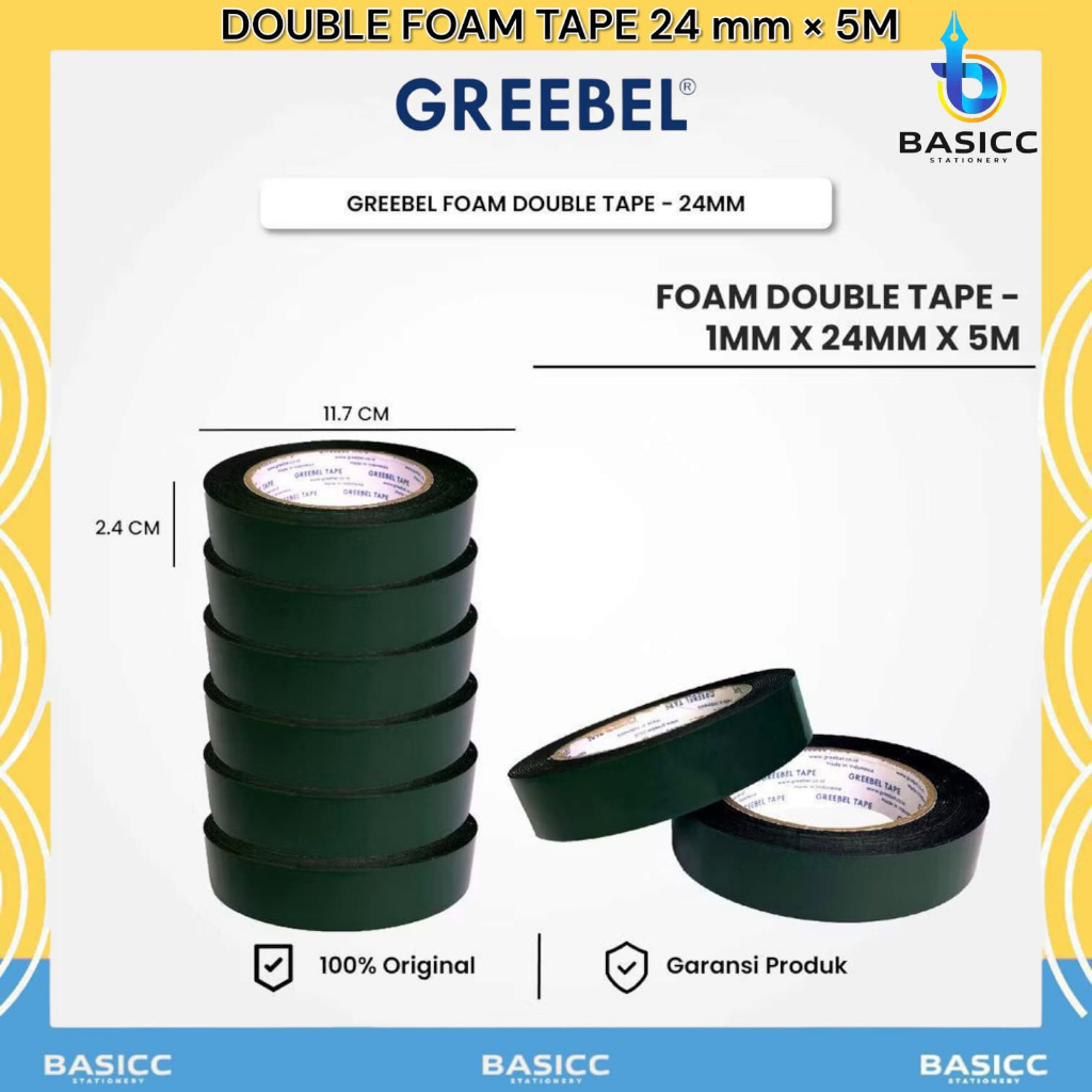

Greebel Double Tape Foam Selotip Hijau 24mm x 5 Meter | @ 1 Rol