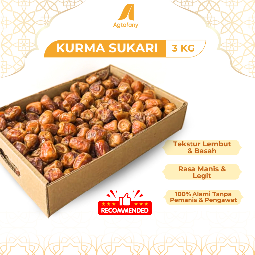 

Kurma Sukari Dus 3 Kg | Kurma Raja Sukkari Dates Basah Lembut Quality Premium Oleh-Oleh Haji Umroh