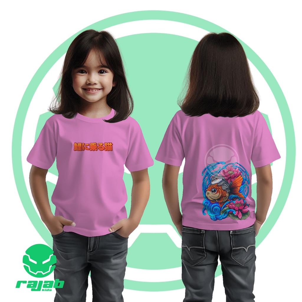 RAJAB Kaos Tshirt Baju Anak Distro Unisex Gambar Anime Kucing Ikan Koki Lucu Cewe