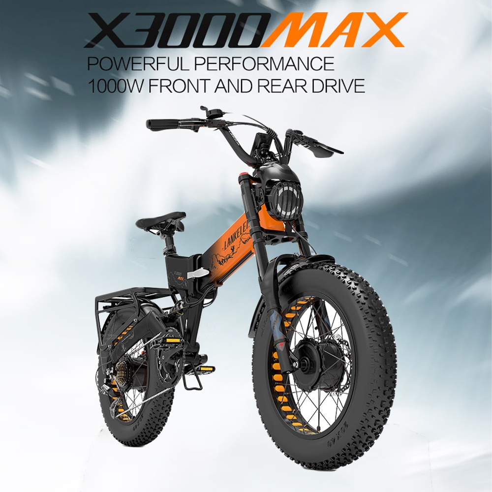 Lankeleisi Sepeda Listrik Lipat Fat Bike 20 Inch Dual Motor 48V 20Ah - X3000 MAX - Black/Orange
