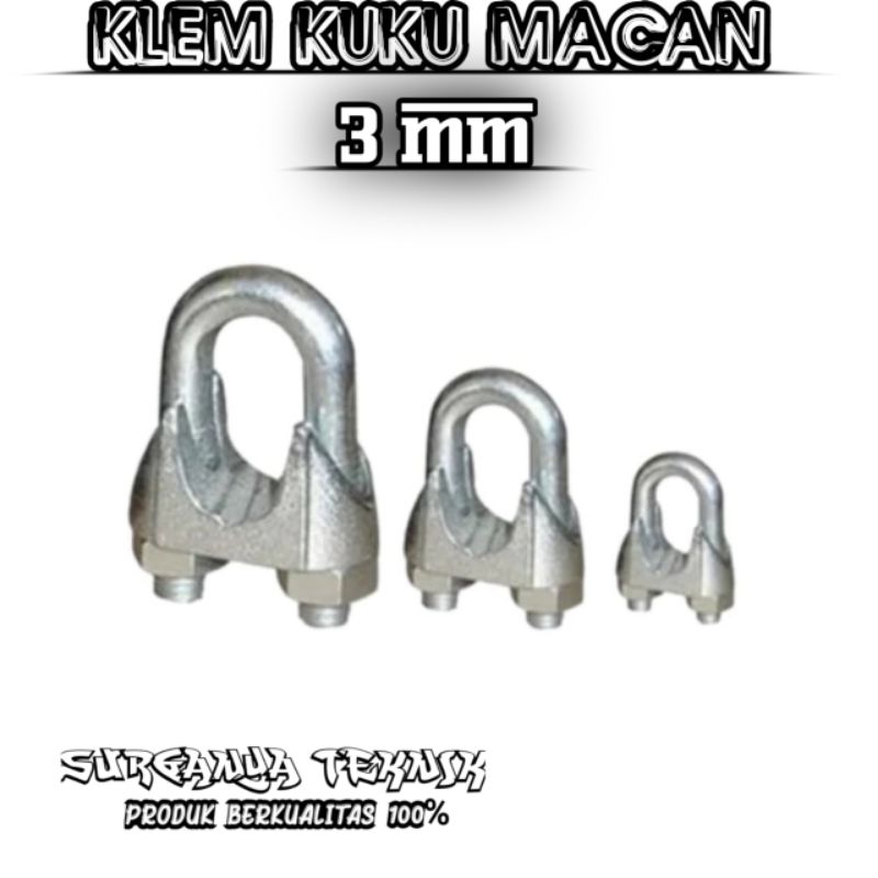 Klem kuku Seling wire rope 3MM / Wire Rope Clip Klem kuku Seling wire rope 3MM / Wire Rope Clip