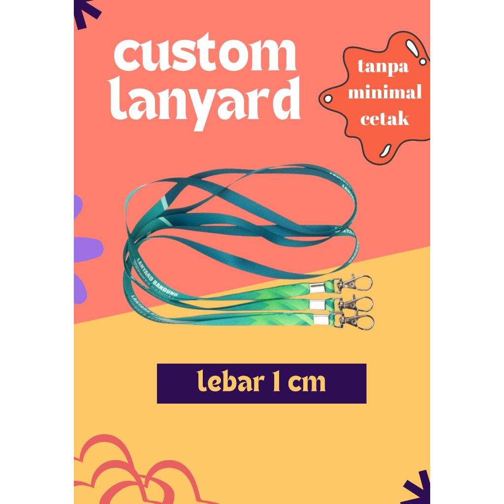 

custom desain cetak tali lanyard print sublim 1cm cetak 2 atau 1 muka