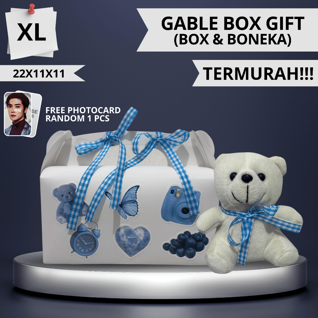 

GABLE BOX GIFT (INCLUDE BONEKA) BLUE BOX XL ULTAH-GRADUATION-LEBARAN-VALENTINE | HAMPERS