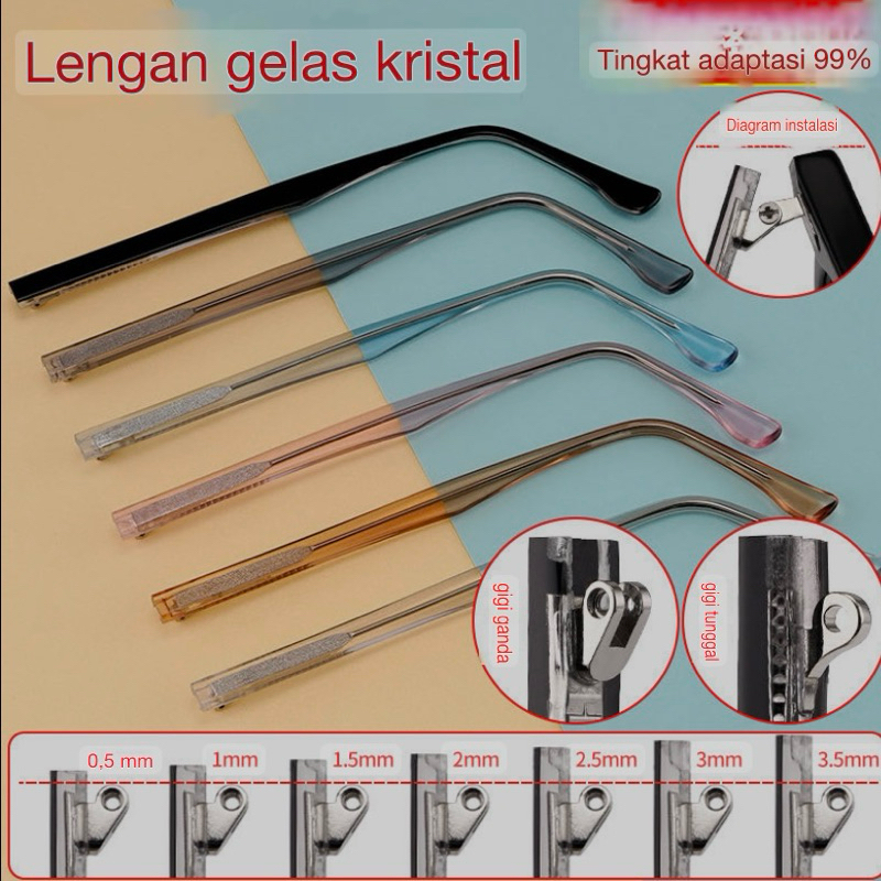 Tangkai Batang Gagang Kacamata sepasang engsel double warna transparan plastik