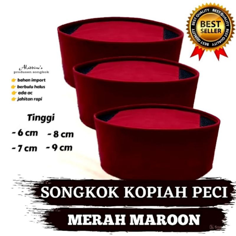 peci merah maroon kopiah maroon songkok tinggi 6cm, 7cm, 8cm, 9cm, 10cm