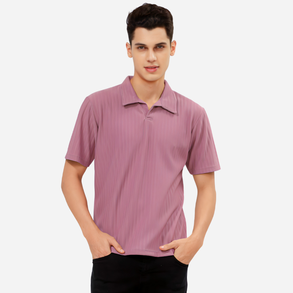 CASUALUXE Kaos Polo Shirt Pria Berkerah Bahan Knit Motif Original Taupe