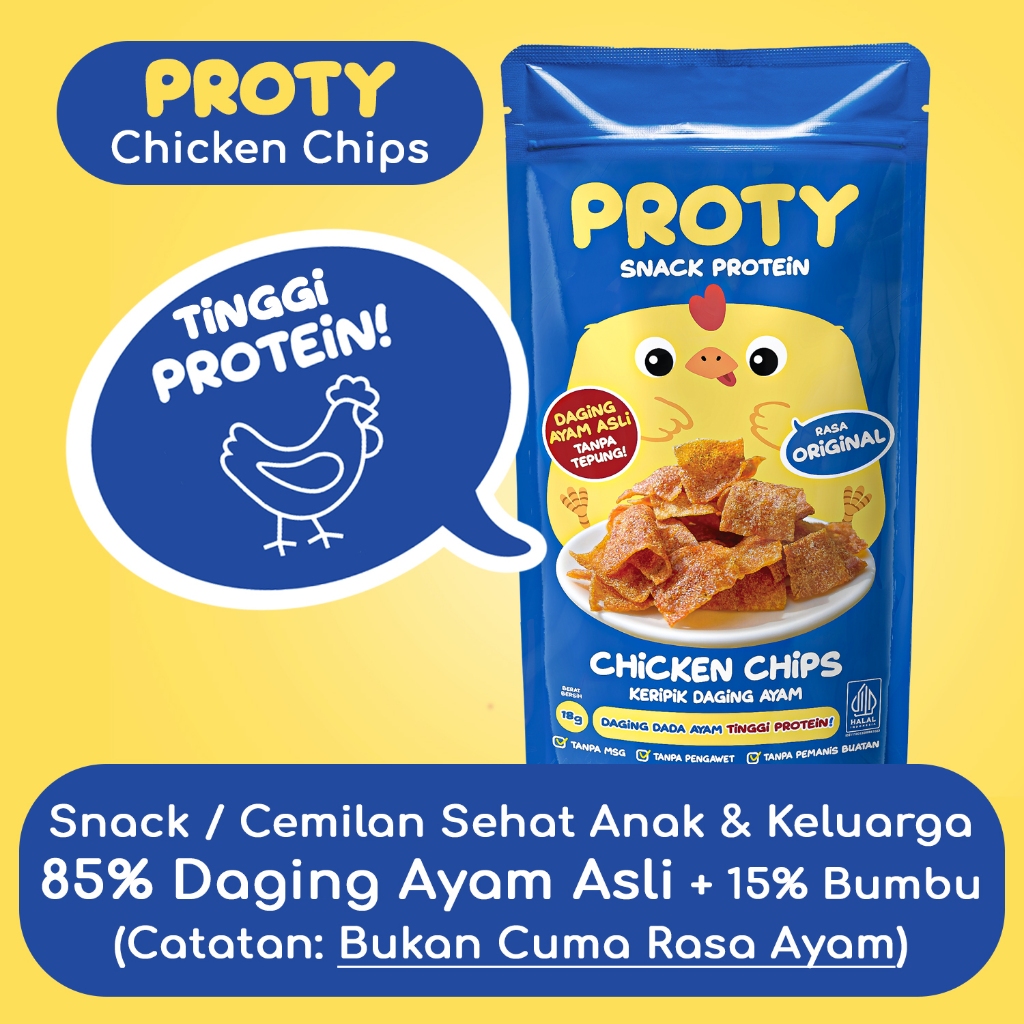 

PROTY Snack Sehat Chicken Chips Orinal (1 pcs) - Keripik Daging Ayam - Cemilan Tinggi Protein