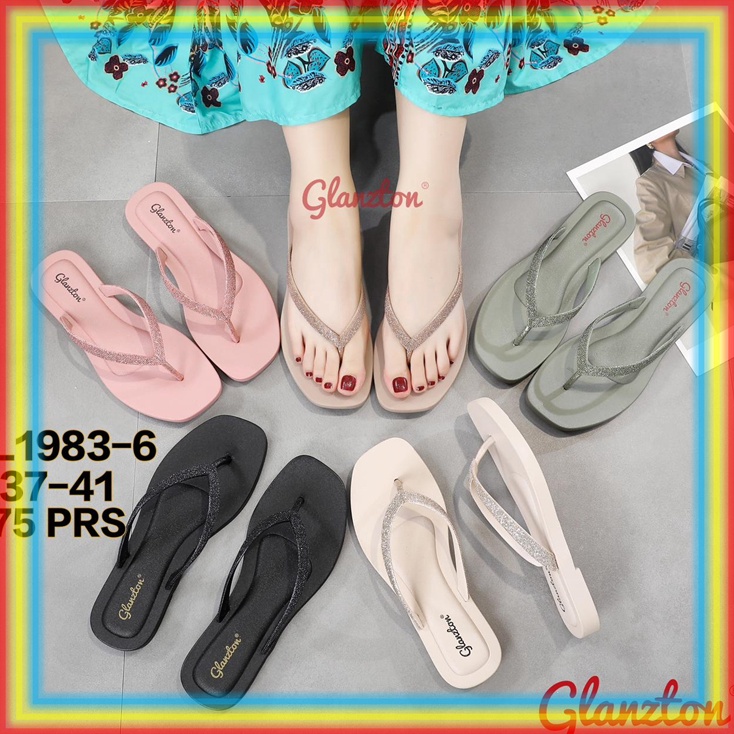 KODE S33S L19836 Sandal Jepit Wanita Gliter Kotak Sendal Cewek Jelly Glanzton