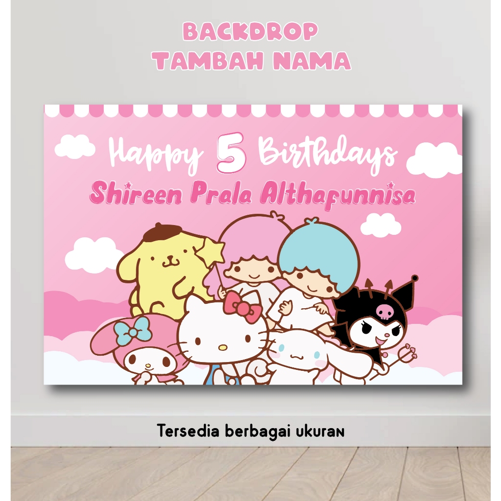 BACKDROP SANRIO MY MELODY KUROMI CINAMOROLL BACKGROUND BANNER DEKORASI SPANDUK TULISAN HAPPY BIRTHDA