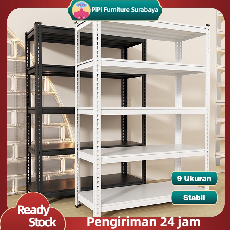 PiPi Furniture Rak Besi Rak Besi Serbaguna Rak Susun Serbaguna Rak Besi Siku Lubang Rak Gudang