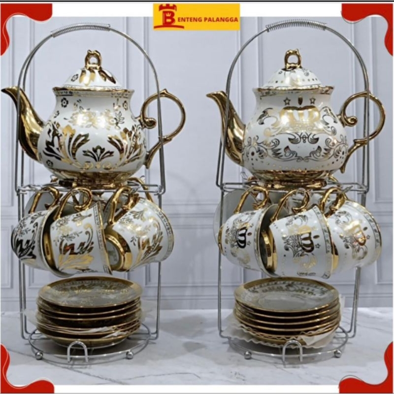 teko set keramindo batu keramik cantik mewah arabia emas