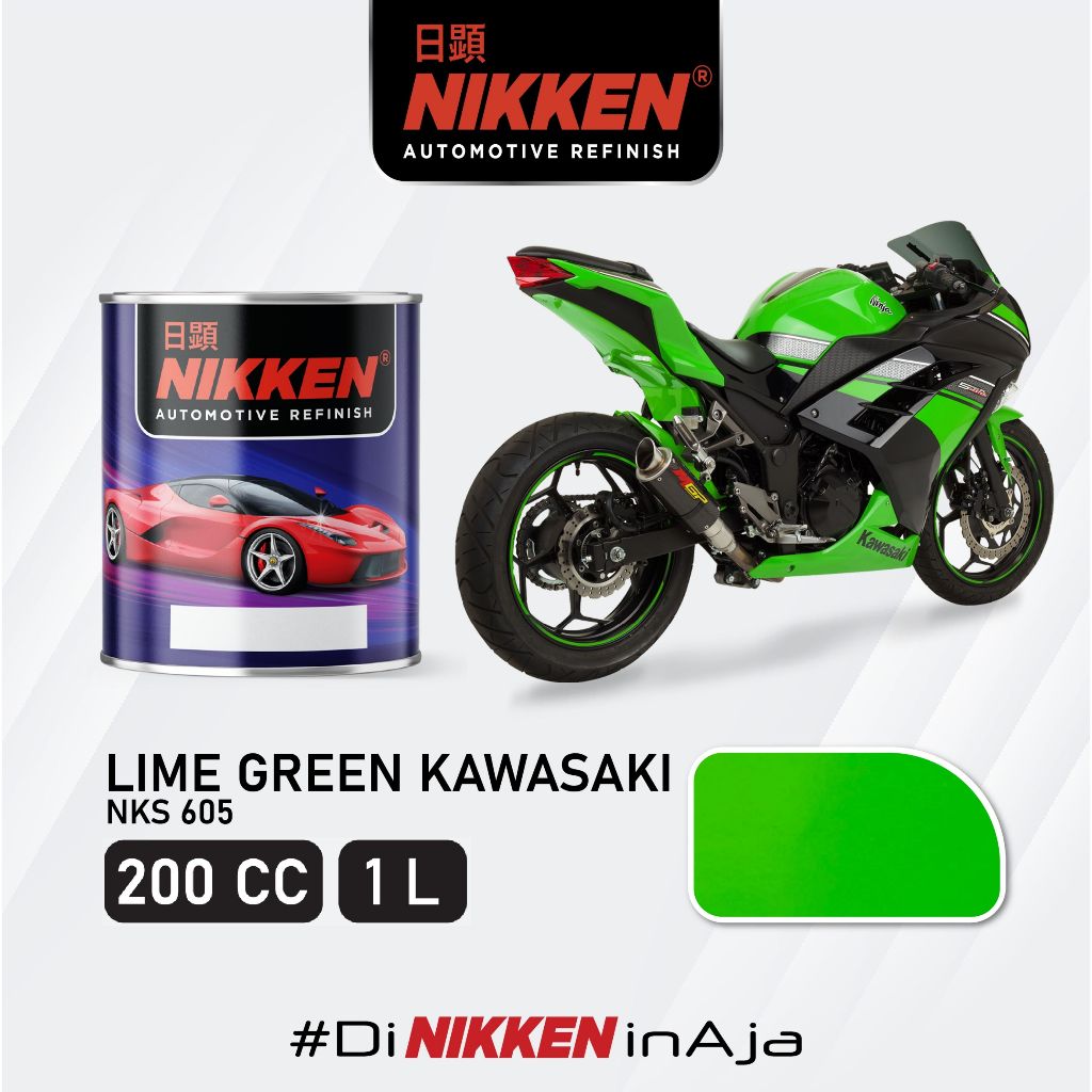 NIKKEN NKS 605 Cat Hijau Kawasaki Ninja / Lime Green Kawasaki - NC Solid Color Cat Duco Mobil Kayu B
