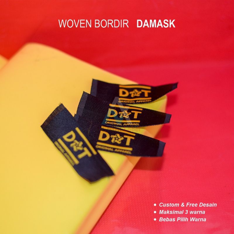 

3x3cm label Woven damask label bordir Woven label label premium