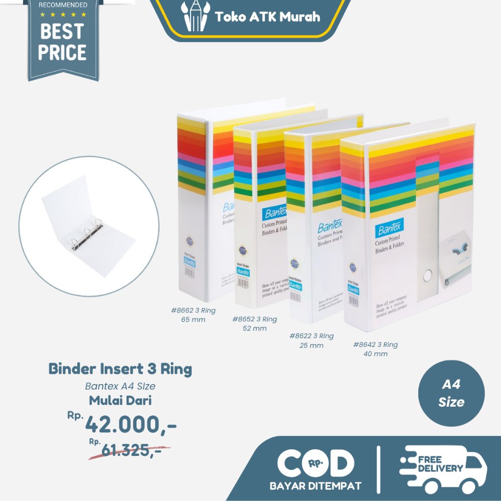 

Bantex Insert Ring Binder A4 - 3 Lubang 8622 (25mm) / 8642 (40mm) / 8652 (52mm) / 8662 (65mm)