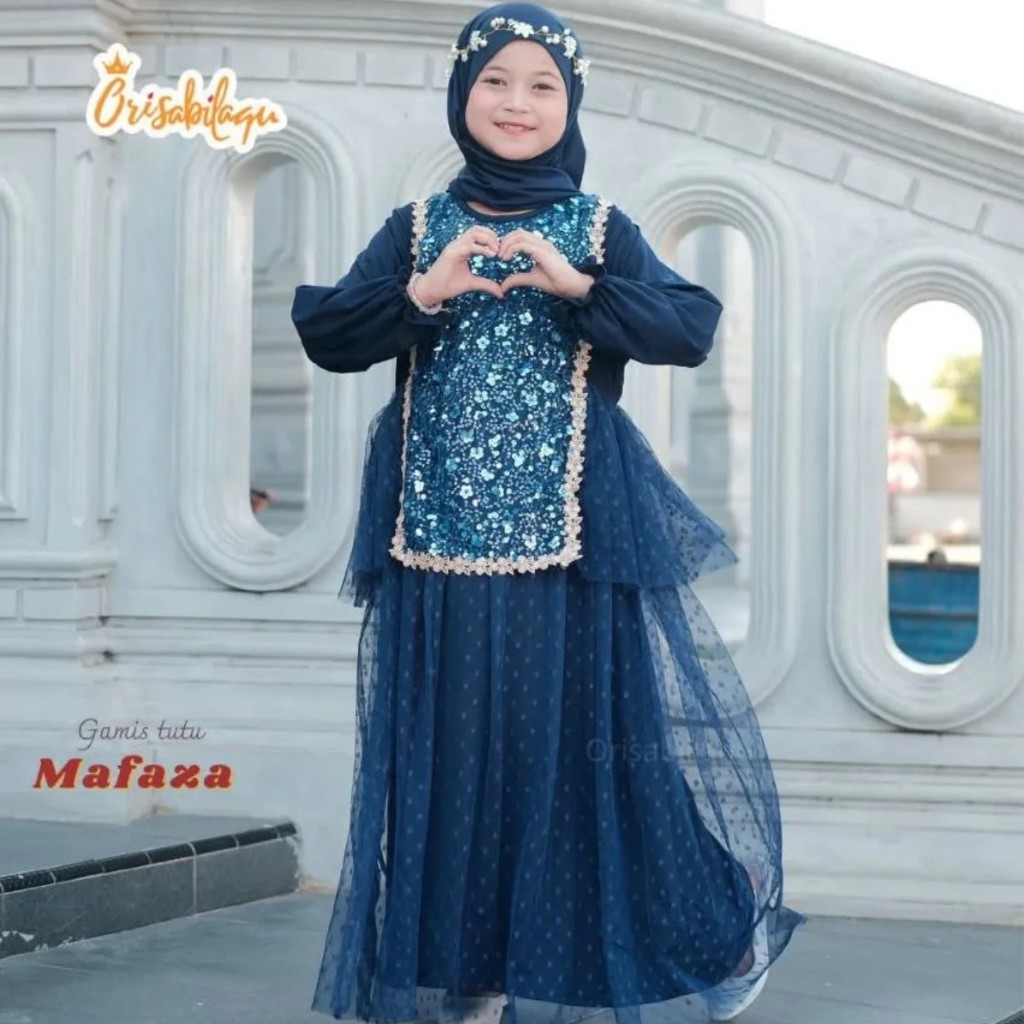 Mafaza Dres anak perempuan 9-12 tahun/gamis anak lebaran 2025 brokat mix tile/tanggung remaja/viral/