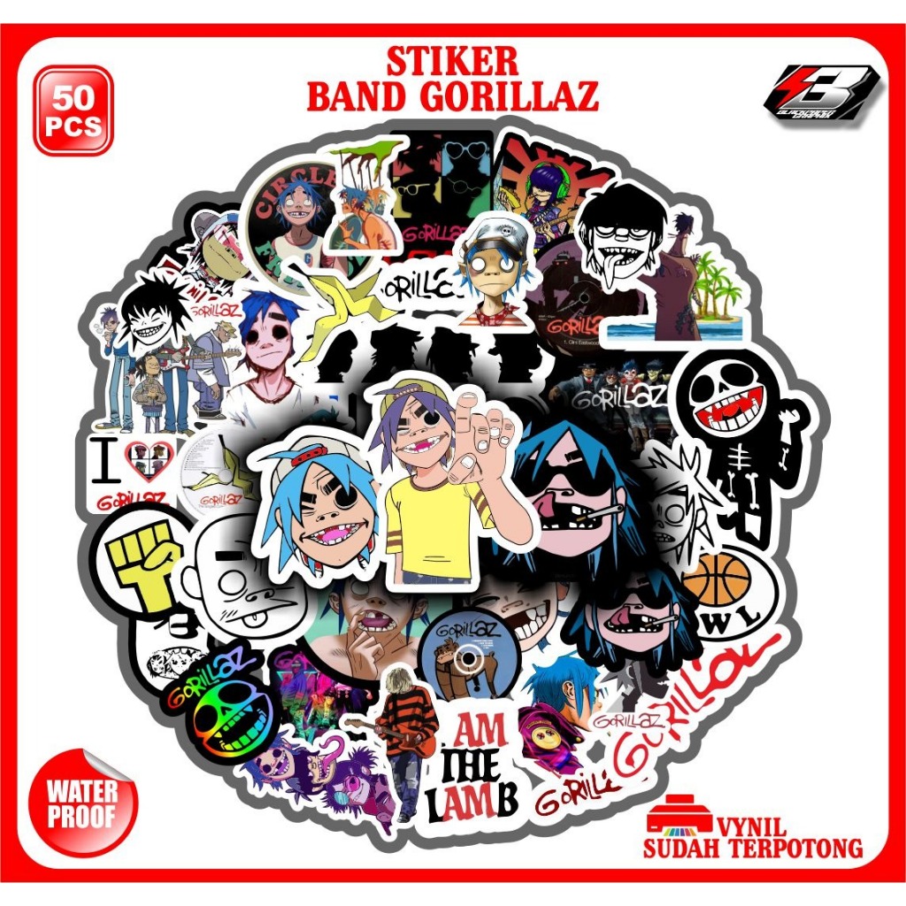 

50 pcs stiker pack stiker band GORILLAZ sudah terpotong waterproof tinggal tempel