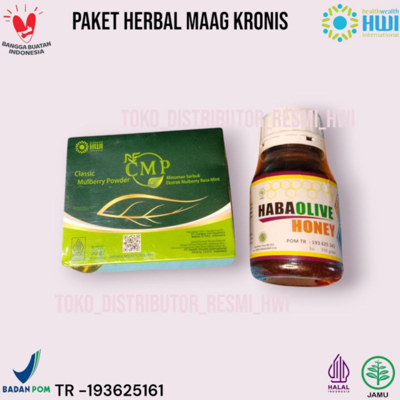 

nf-cmp & haba Olive honey untuk maag kronis dari hwi udah bpom_mui dan bercode