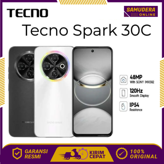 Tecno Spark 30C 6/128 NFC Camera 48MP SONY IMX582 FingerPrint Tahan air HP murah Original 100%