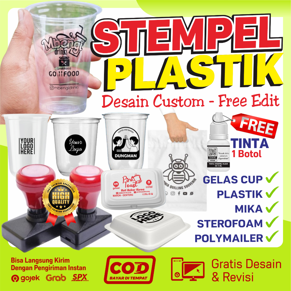 

Stempel Plastik / Gelas Cup / Sterofoam / Mika + Free Tinta