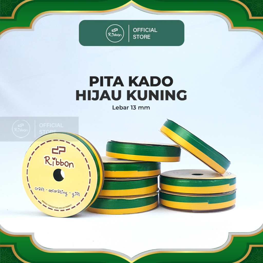

Pita Kado HIJAU - KUNING 1.3cm Ribbon 13mm x 14m Lebaran Ketupat Idul Fitri 0.5" 1/2