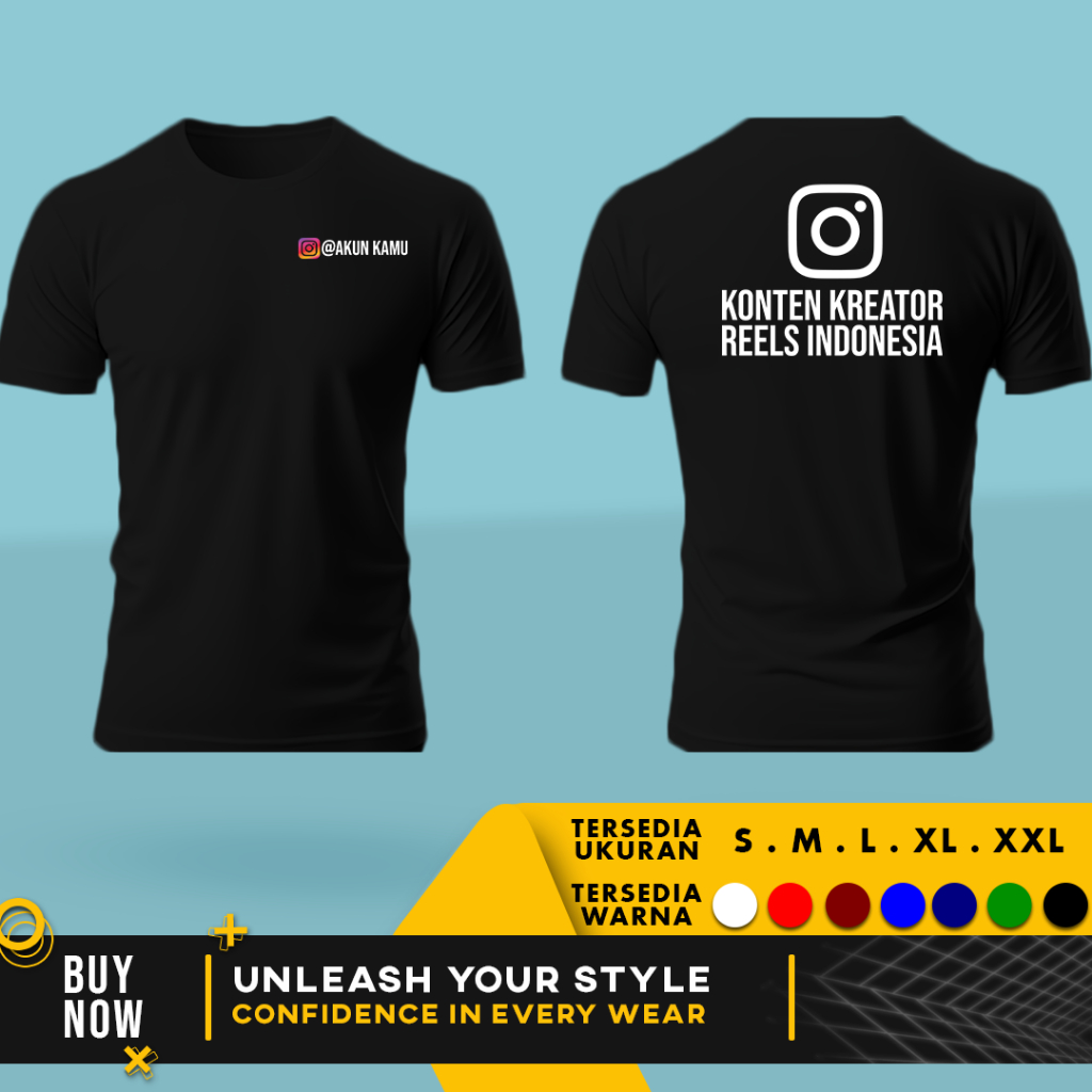 Kaos Baju Instagram Konten Kreator Reels Gratis Tulis Akun Kamu | Cotton Combed 30s