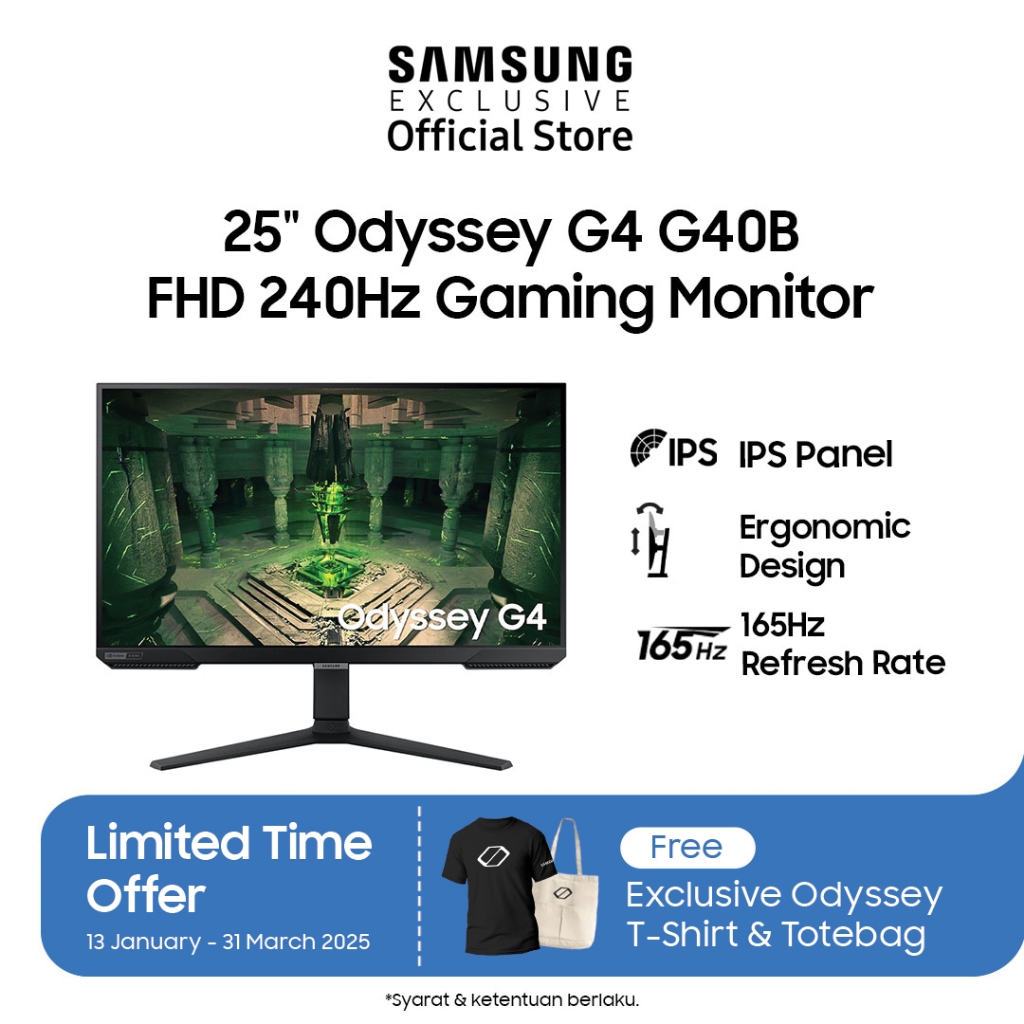 Samsung 25" Odyssey G4 240Hz 1ms FHD HDR10 G-Sync Compatible Gaming Monitor Garansi Resmi SEIN | LS2