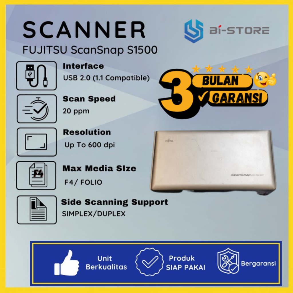Scanner Folio F4 Fujitsu ScanSnap S1500 Scan Otomatis Dari ADF