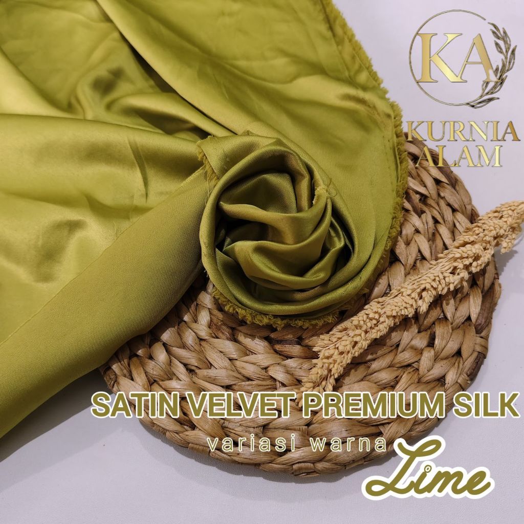 Kain Satin Velvet Meteran warna LEMON LIME Premium Bahan Furing Dress Kebaya Gamis Mewah