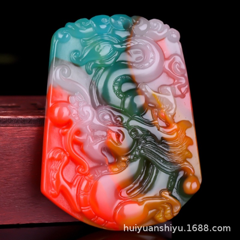 Kalung liontin batu agate multi color/Kalung Liontin Cina  Pria Wanita/ Kalung Batu Giok  Liontin Gi