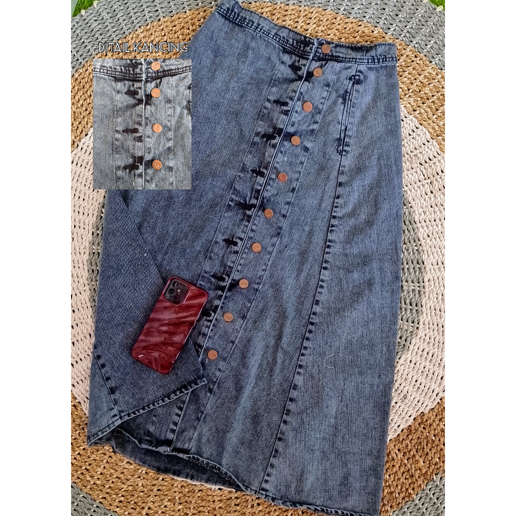 Rok jeans kancing samping