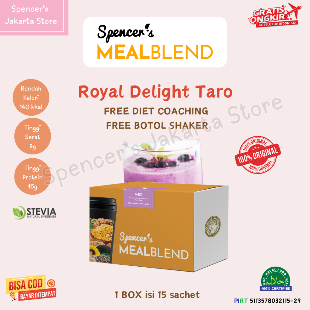 

Spencer's Mealblend Multigrain ROYAL DELIGHT TARO - 1 Box isi 15 Sachet + BONUS SHAKER