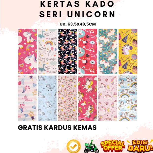 

Kertas kado Wrapping Paper Sansan Wawa Seri Unicorn